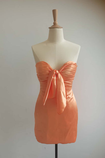 Strapless Red Tie Front Short Dress