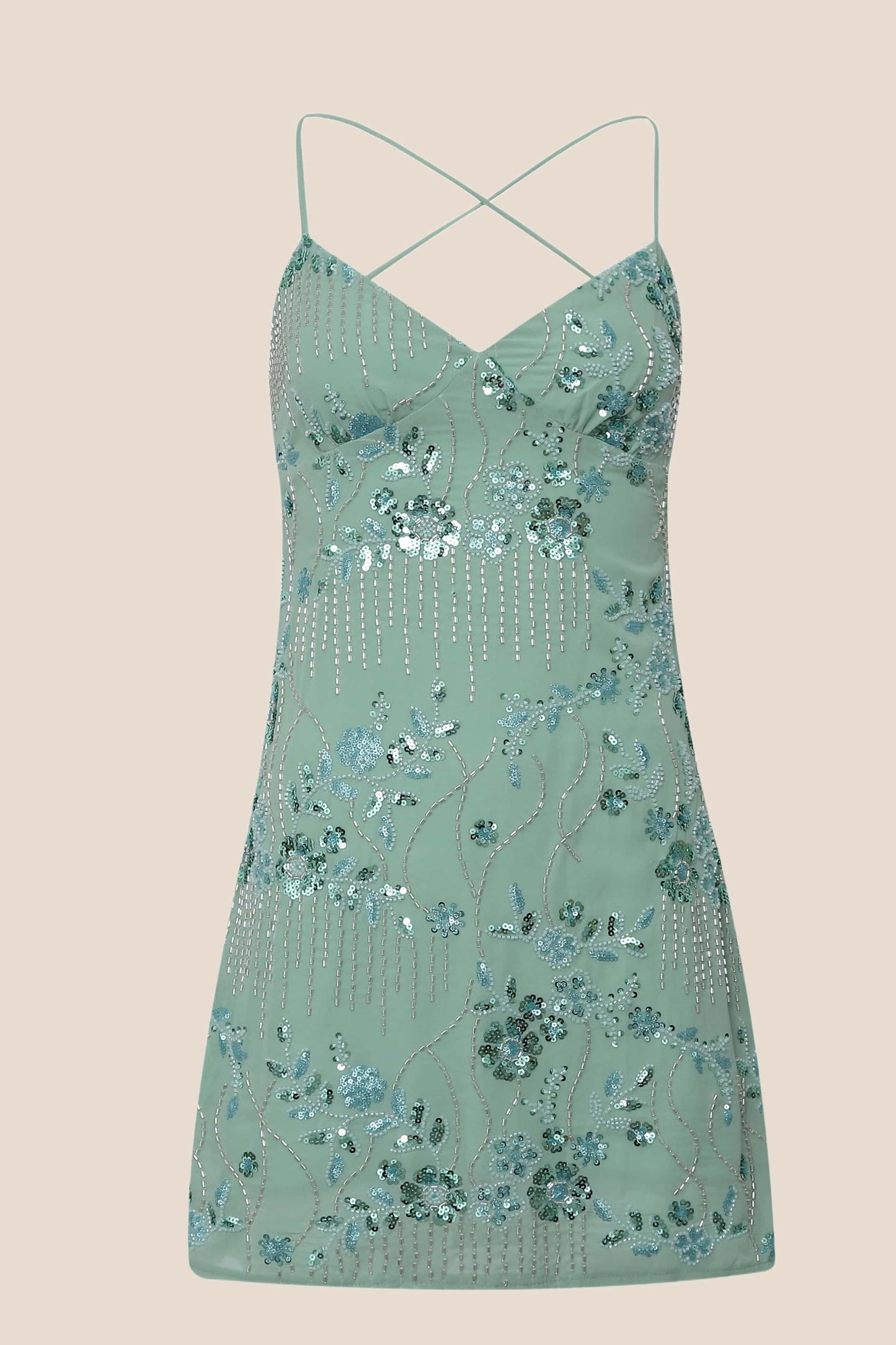Yellow Beaded Straps Fitted Short Dress