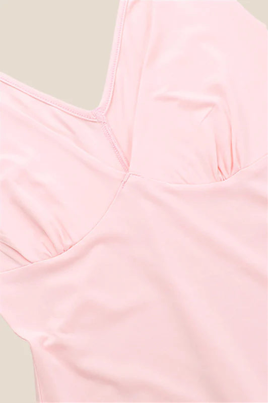 V-neck Pink Ruffle Hem Long Dress with Slit