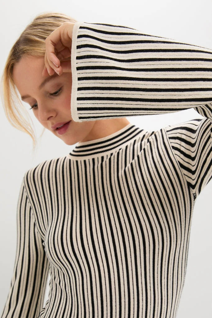 Black and Ivory Striped Maxi Dress