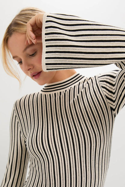 Black and Ivory Striped Maxi Dress