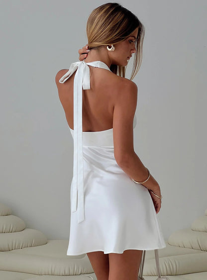 Pelagia Halter Scarf Tie Mini Dress White