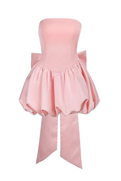 Strapless Pink A-line Bubble Dress with Bow