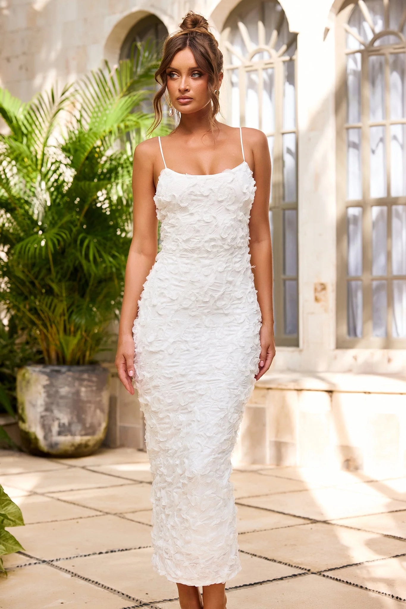 Petal Trace Midi Dress - White