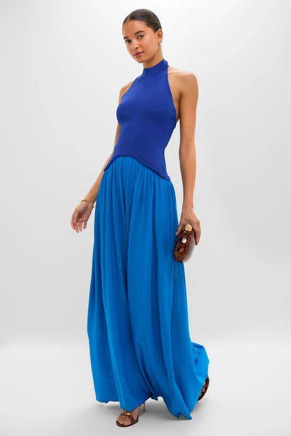 Cosmic Blue Soglio Halter Maxi Dress
