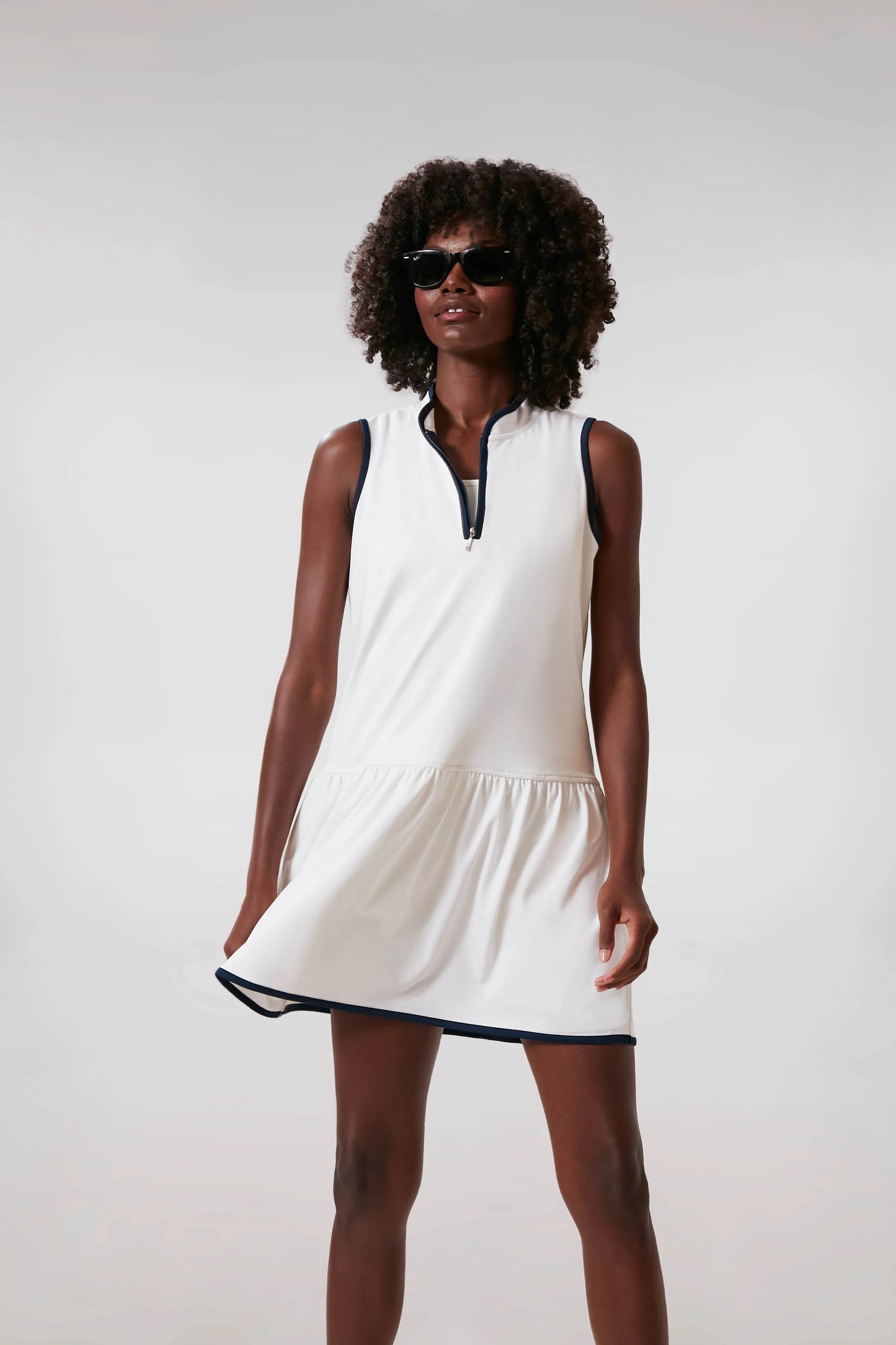White and Navy Quarter-Zip Tennis Dress