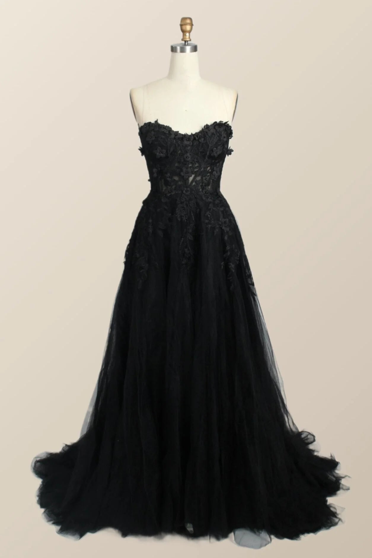Yellow Floral Embroidery Strapless A-line Formal Dress