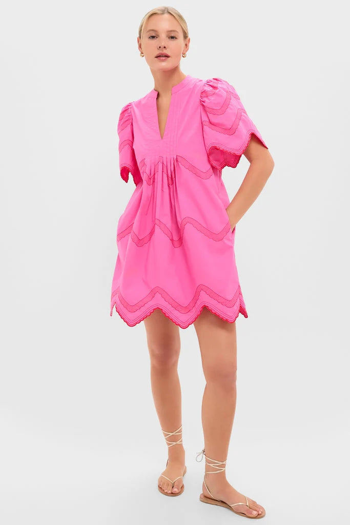 Hot Pink with Red Embroidery Weston Mini Dress