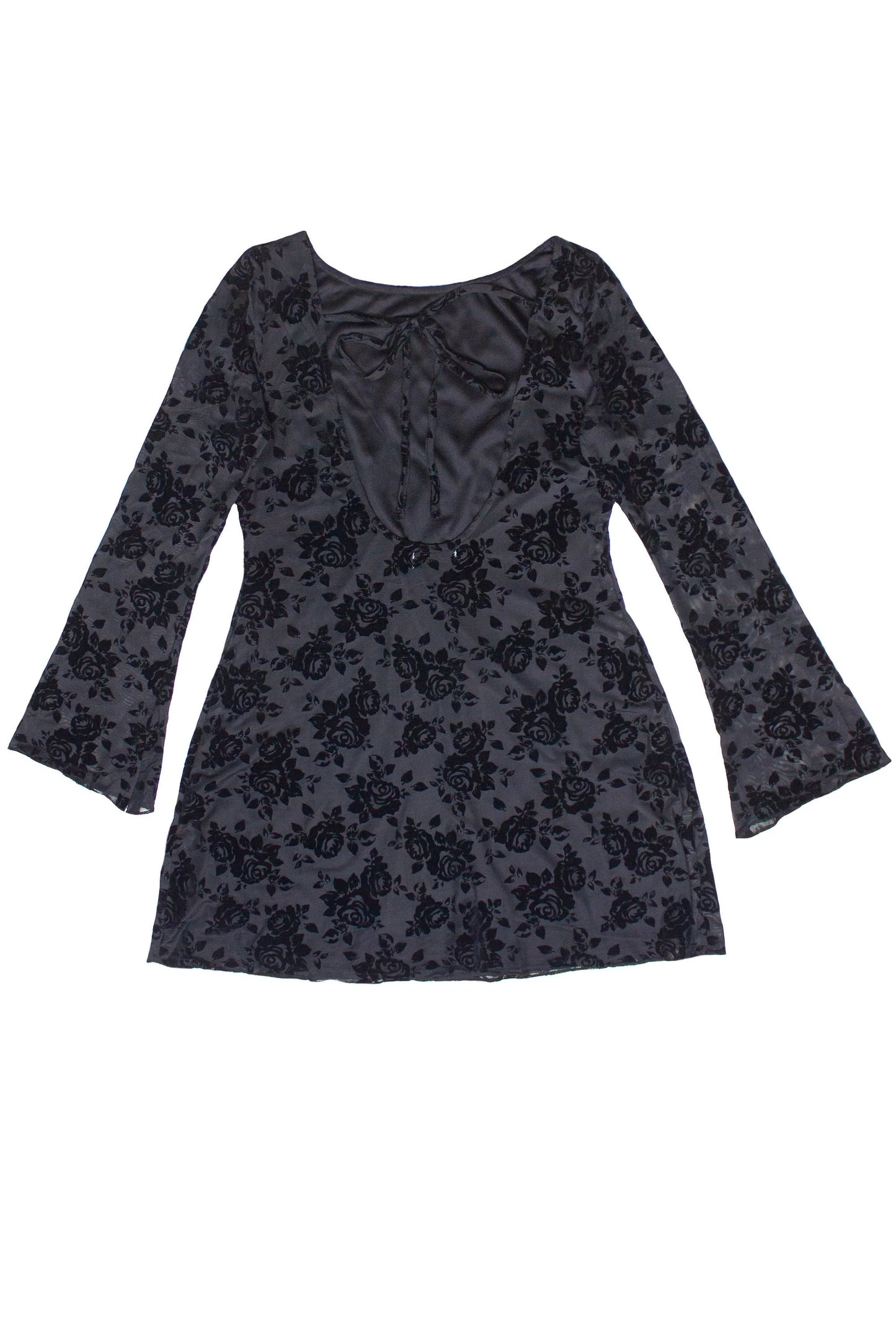 Floral Flocked Mesh Long Sleeve Mini Dress