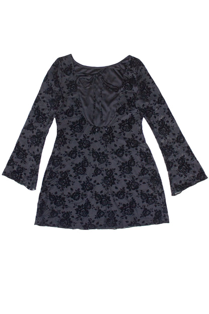 Floral Flocked Mesh Long Sleeve Mini Dress