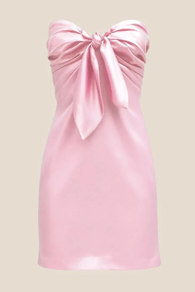 Strapless Red Tie Front Short Dress