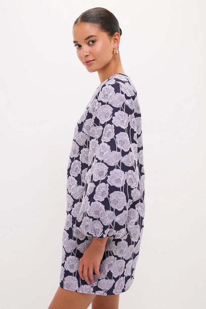 Lilac & Navy Floral Jacquard Janie Mini Dress