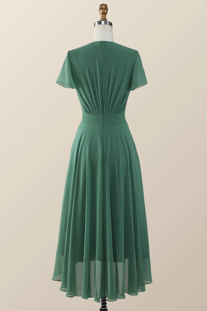 Knot Front Green Chiffon Long Bridesmaid Dress