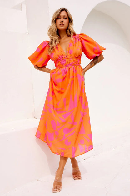 On The Rise Midi Dress - Hot Pink Multi
