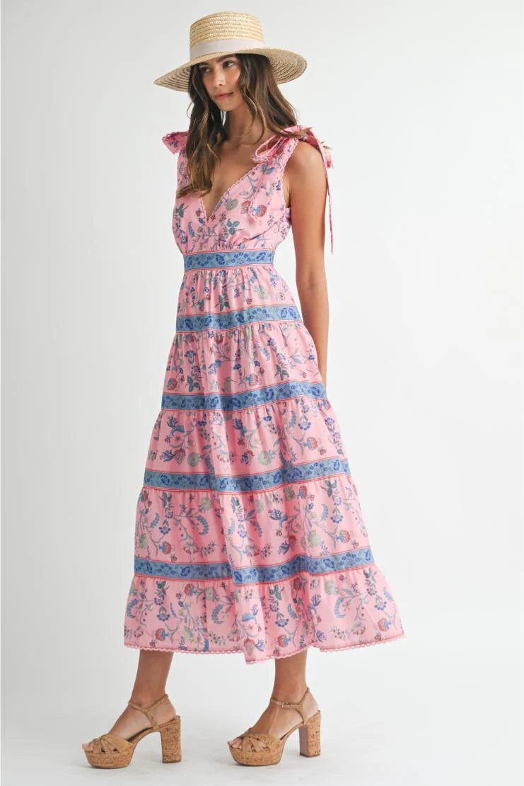Hannah Floral Print Tiered Midi Maxi Dress