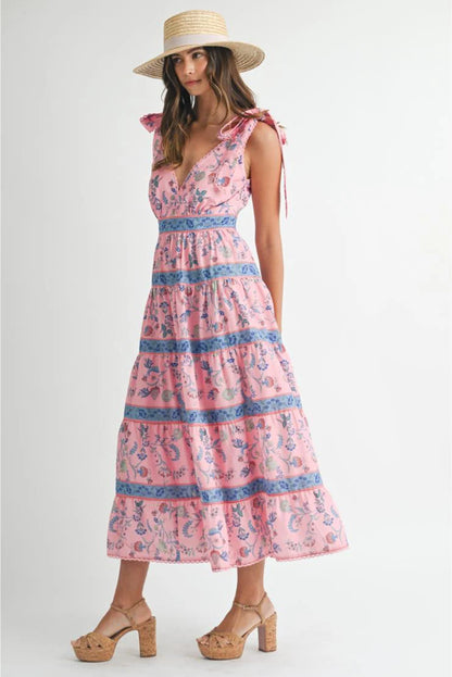 Hannah Floral Print Tiered Midi Maxi Dress