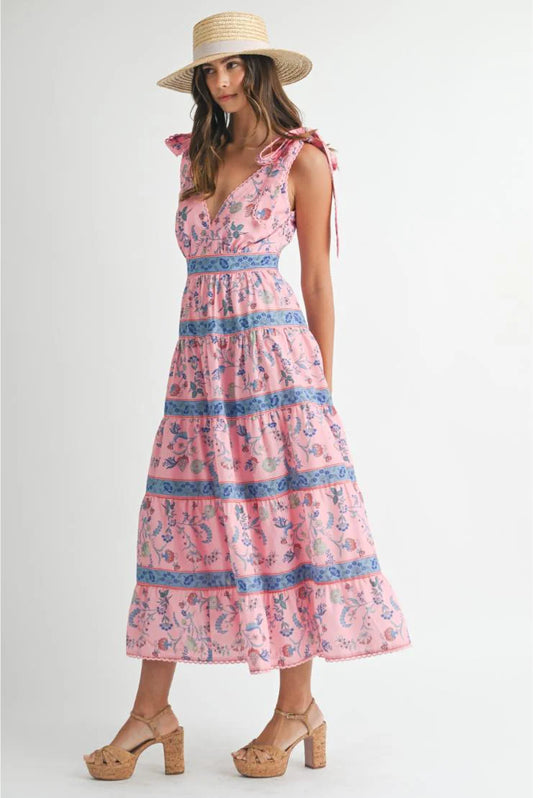 Hannah Floral Print Tiered Midi Maxi Dress