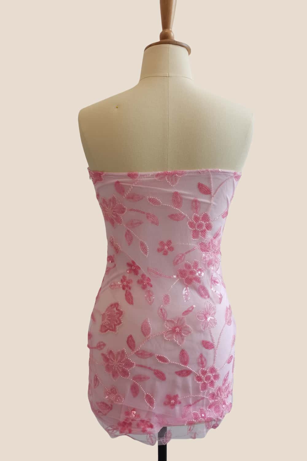 Strapless Purple Beaded Flowers Tight Short Dress