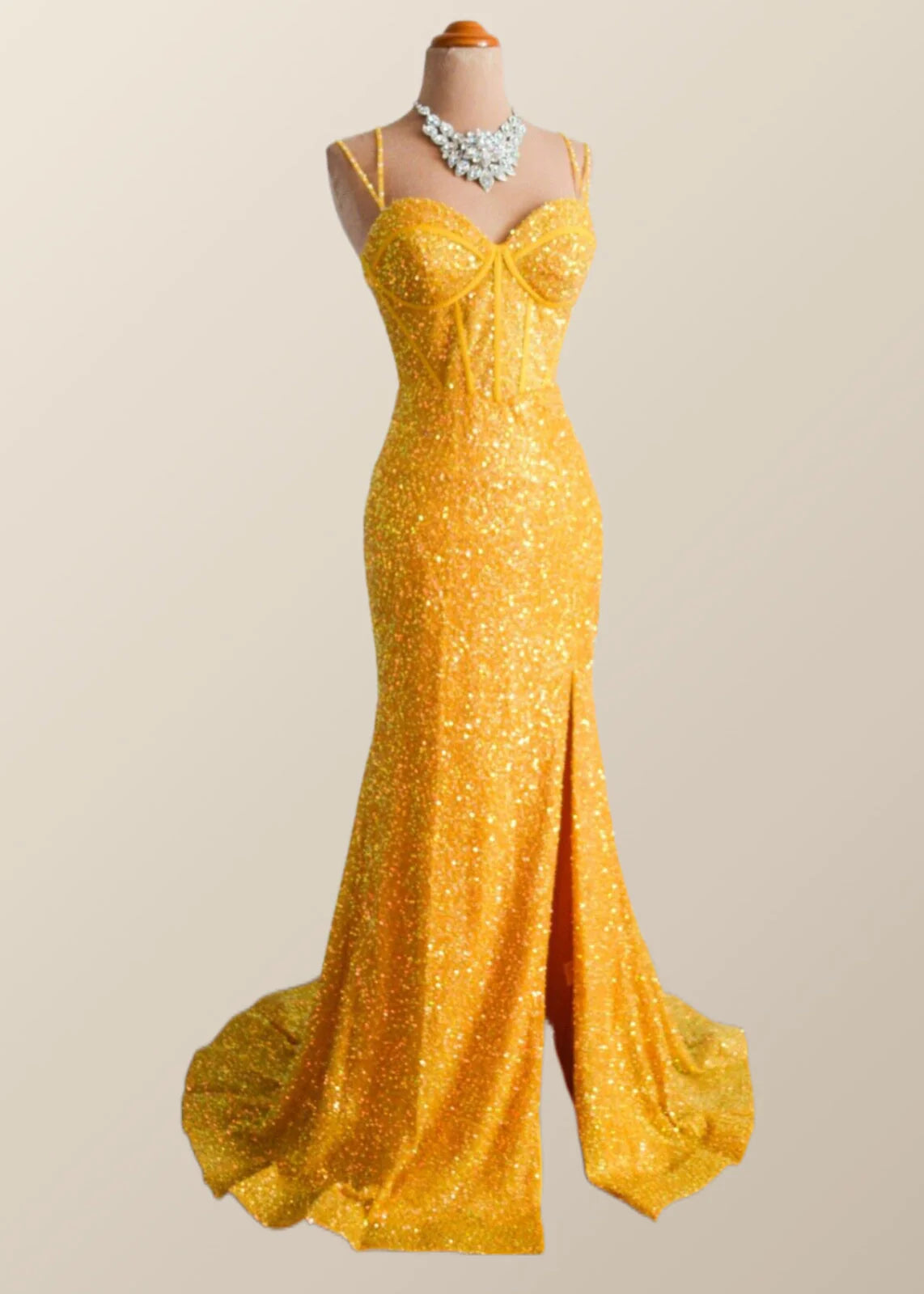 Yellow Sequin Corset Mermaid Long Party Dress