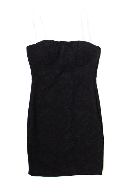 Black Jacquard Bustier Clear Straps Mini Dress