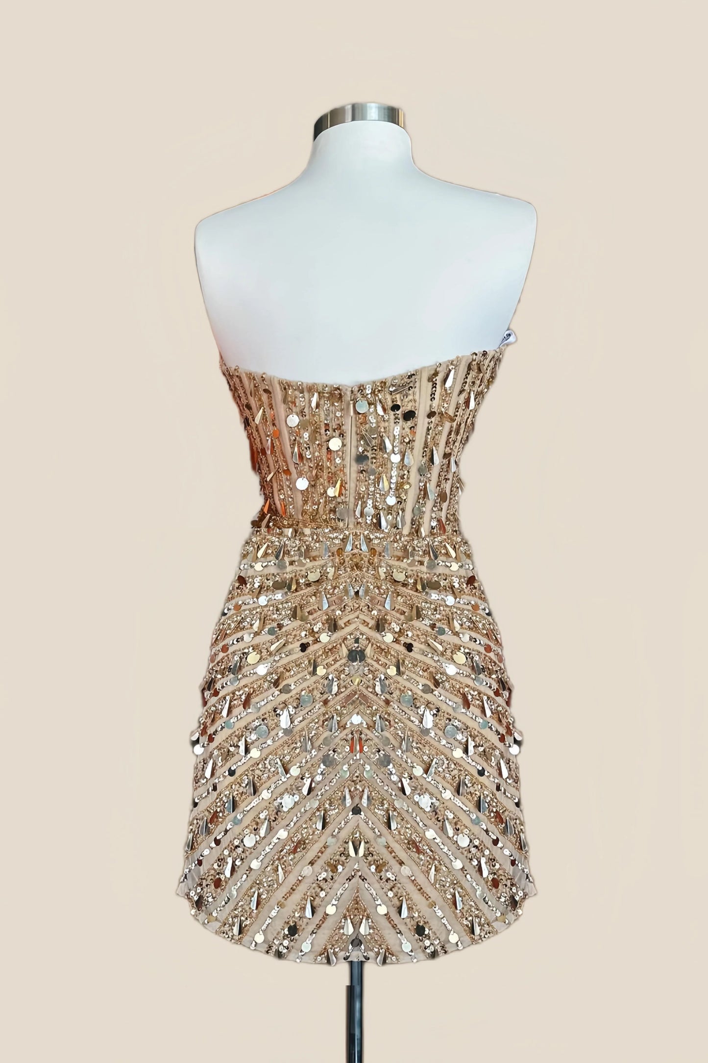 Strapless Gold Sequin Corset Tight Mini Dress