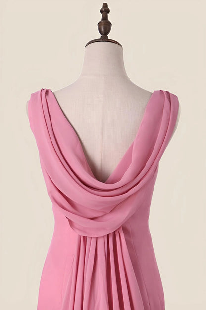 V Neck Blush Pink Chiffon Long Party Dress