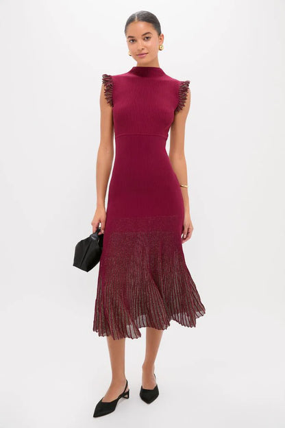 Plum Shimmer Knit Midi Dress