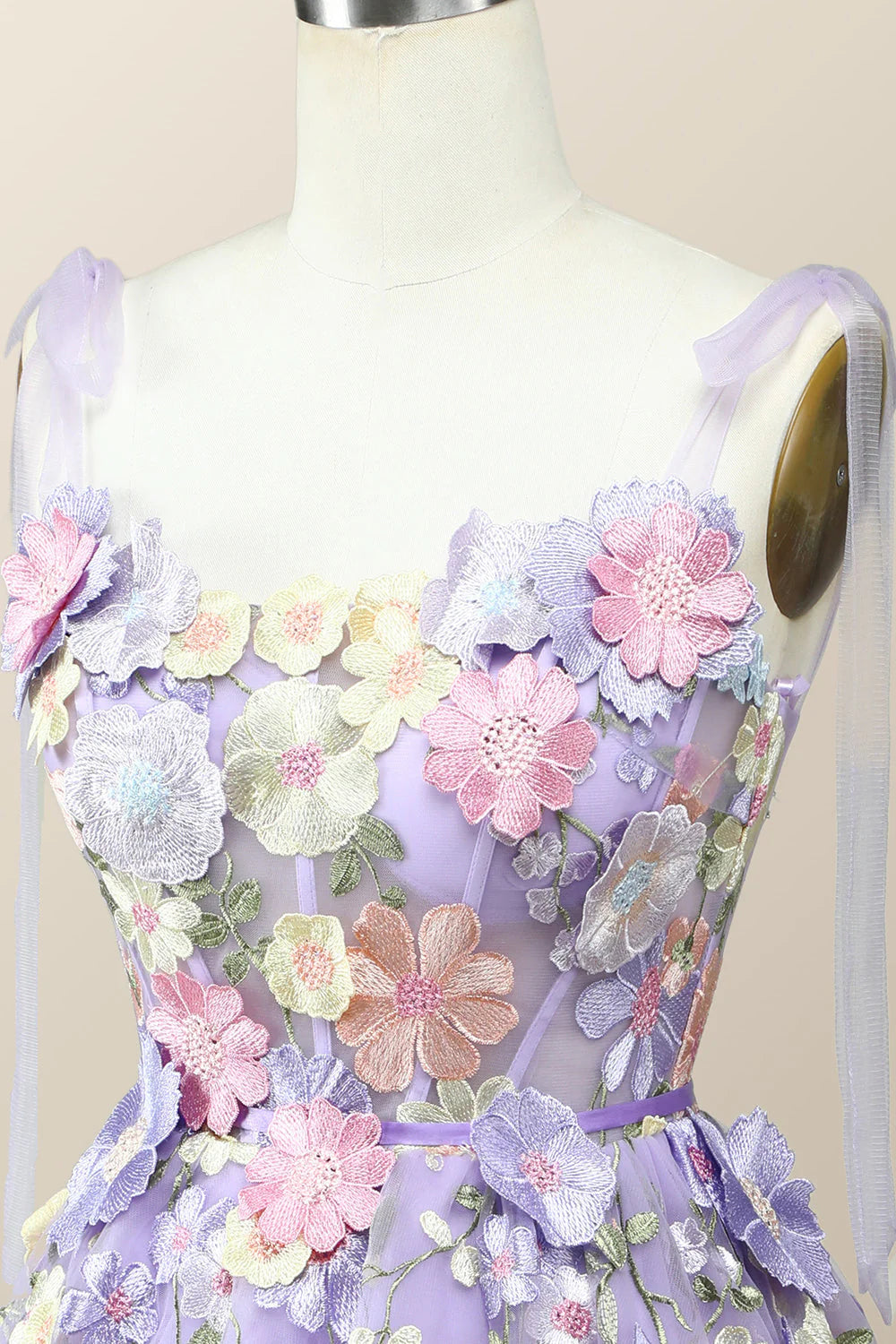 Lavender Floral Embroidered A-line Princess Dress