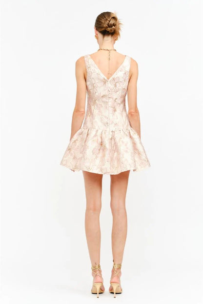 Macy Floral Jaquard Print Mini Fit 'N Flare - Pink/Gold