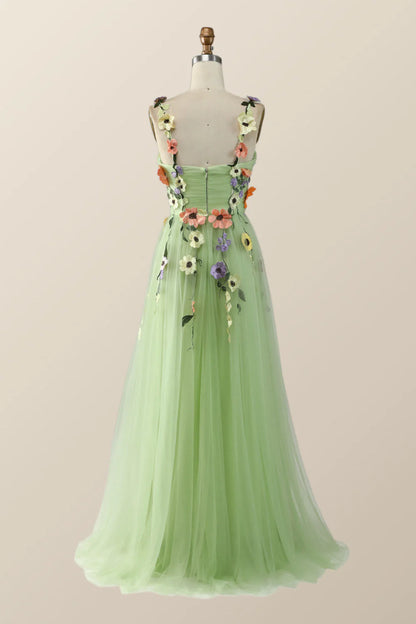 Lavender Tulle and Floral Embroidery Long Formal Gown