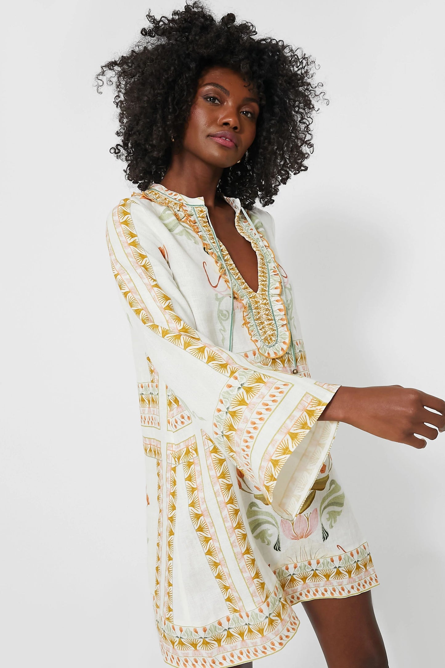 Off White and Mustard Tess Short Dress