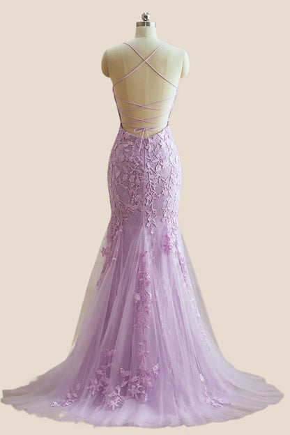Yellow Mermaid Lace Appliques Long Formal Dress
