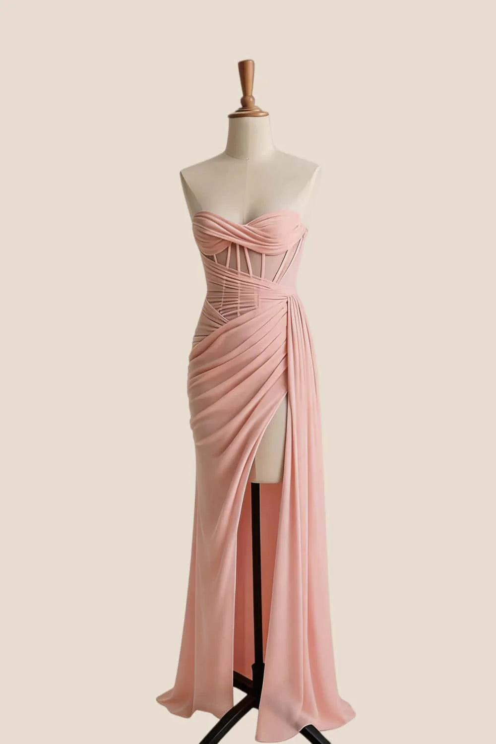 Yellow Corset Ruched Slit Long Prom Dress