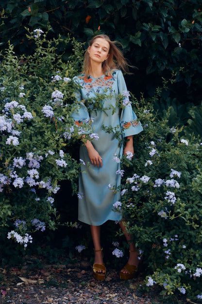 Cameo Blossom Embroidered Duchess Satin Jamie Dress