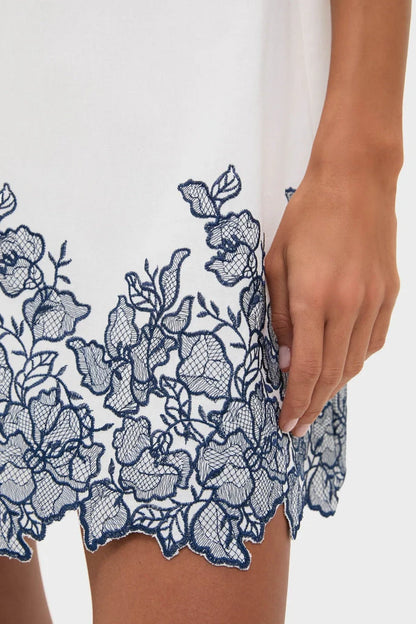 White & Navy Embroidery Mimi Mini Dress