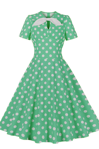Yellow and White Polk Dots Bow Swing Dress