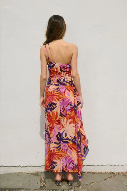 Kailani Palm Print Satin Maxi Dress