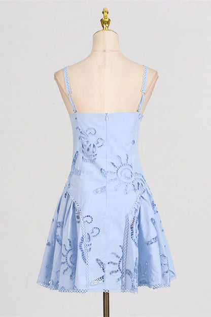 V-neck Pink Hollow A-line Short Dress