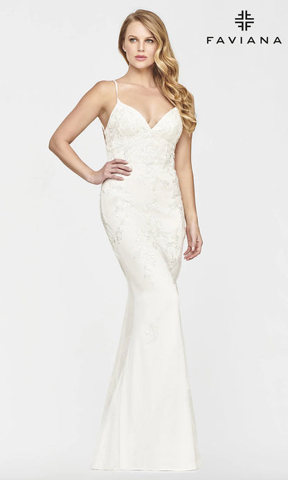 Faviana Long Open-Back Light Pink Prom Gown