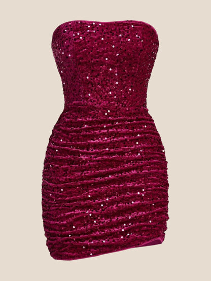 Strapless Pink Bodycon Sequin Short Dress