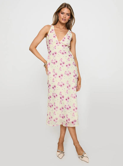 Nellie Midi Dress Yellow Floral