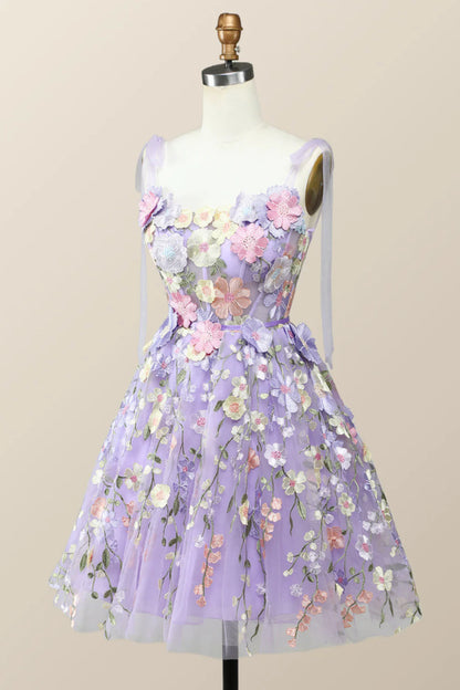 Lavender Floral Embroidered A-line Princess Dress