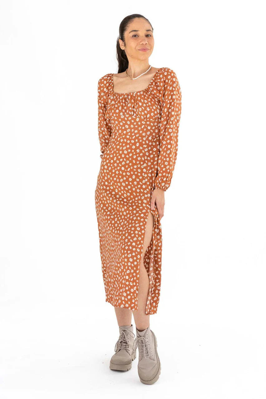Rust Daisy Milkmaid Maxi Dress
