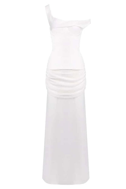 Two Piece One Shoulder Ruched Long Dress with Corset