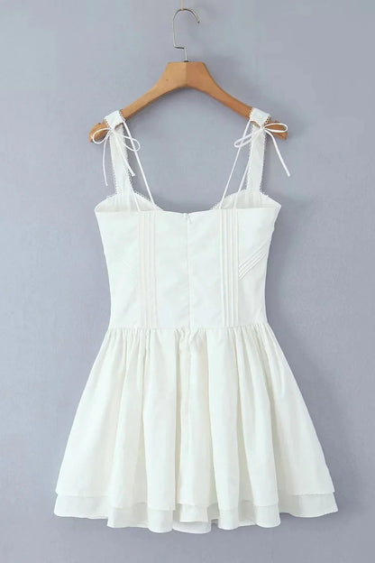 Yellow V-neck Lase-up Ruffle Party Dress