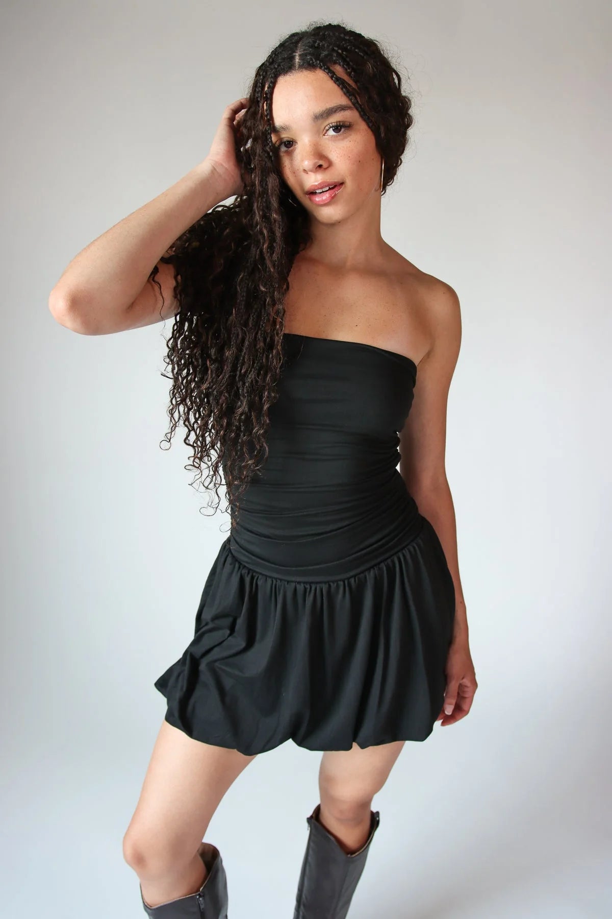Strapless Bubble Hem Mini Dress