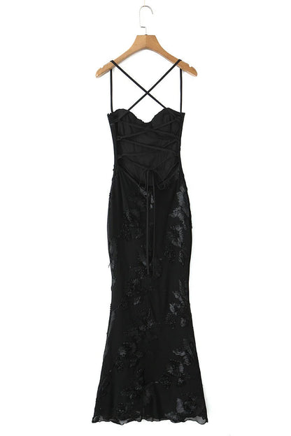 Yellow Embroidered Fitted Straps Dress