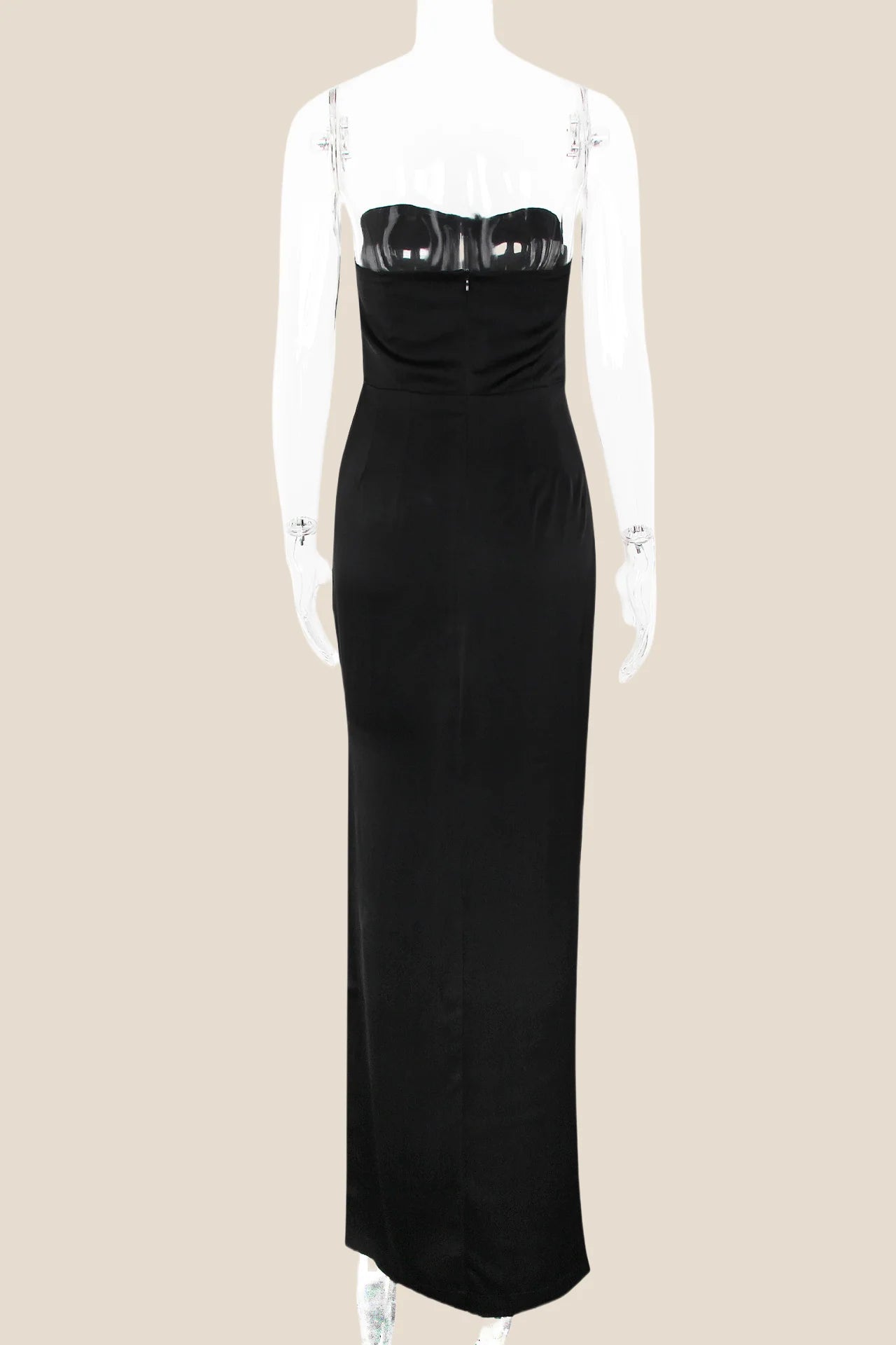 Strapless Red Ruched Long Dress with Slit