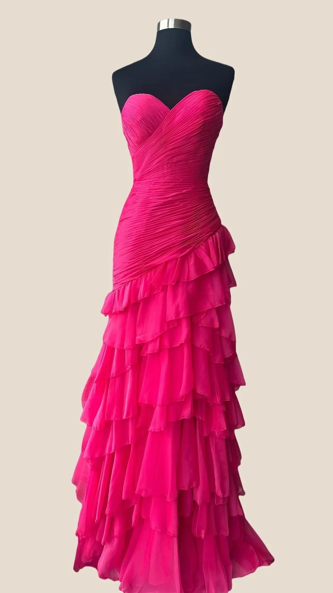 Strapless Yellow Pleated Tiered Long Dress