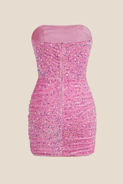 Strapless Fuchsia Bodycon Sequin Short Dress